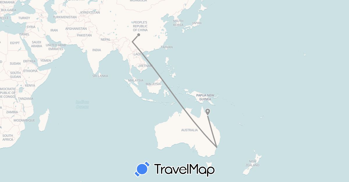 TravelMap itinerary: plane in Australia, China (Asia, Oceania)